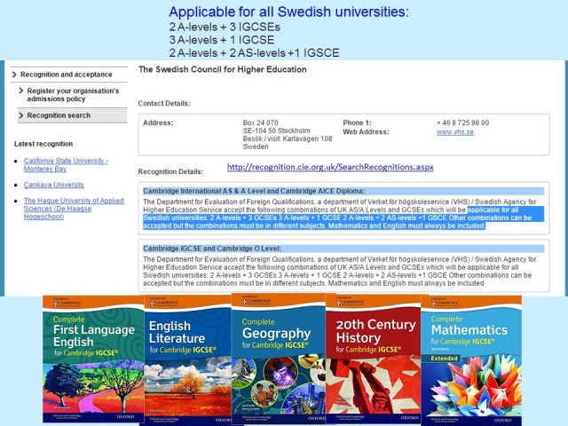 IGCSE Courses - Swedish University entrance requirements